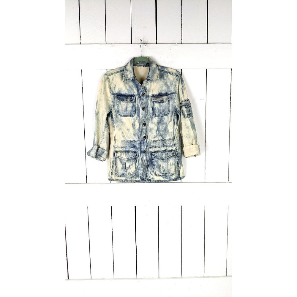 Blue jean denim sun bleached tie dye shirt jacket